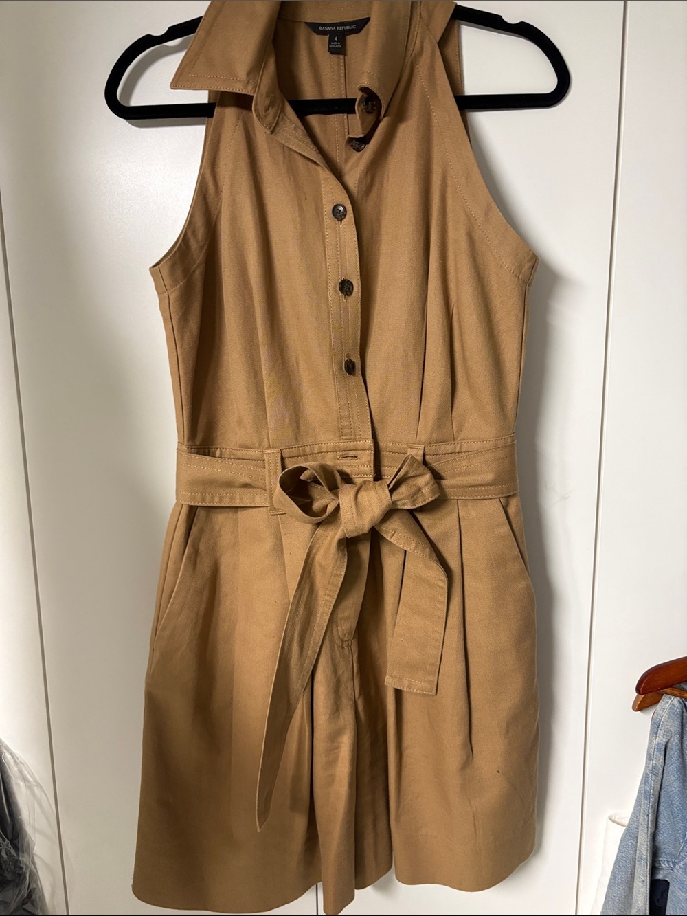 Banana Republic Camel Sleeveless Button-Front Romper